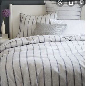 West Elm Flannel Stripe Duvet Cover Graphite Tuxedo Stripe